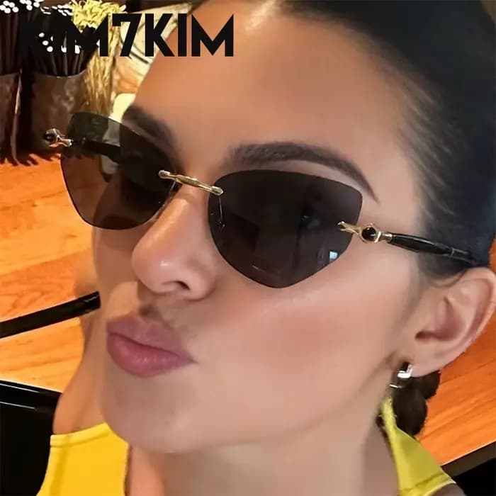 Vintage Sans Monture Cat Eye lunettes de Soleil Femmes 2026 De Luxe Marque Tendance Punk Polygone