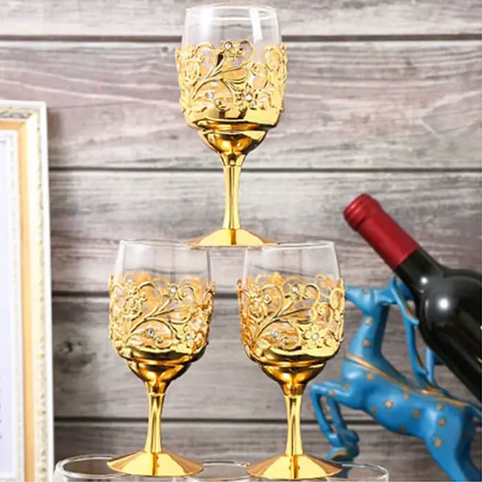 Gobelet à cadre métallique avec gravure nordique, gobelets creux pour vin doré, fournitures pour fête de mariage
