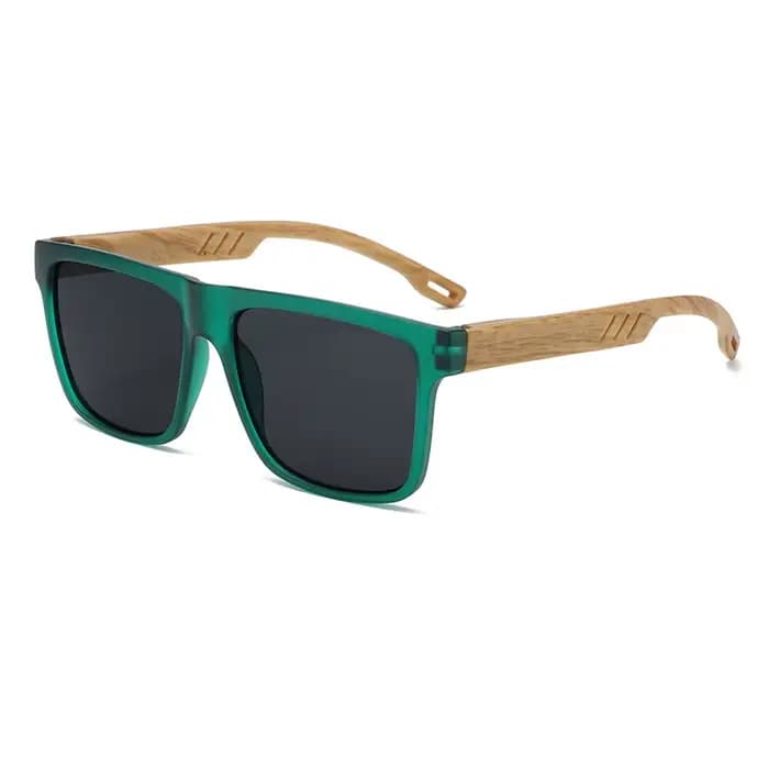 Lunettes de soleil carrées pour hommes avec monture en bois d'imitation naturelle