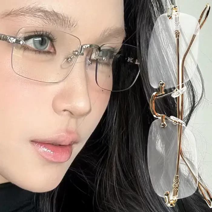 Lunettes carrées sans monture en métal léger pour femmes