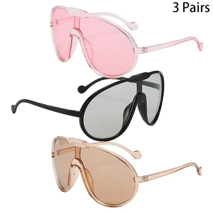 3 paires de lunettes de soleil surdimensionnées pour hommes et femmes