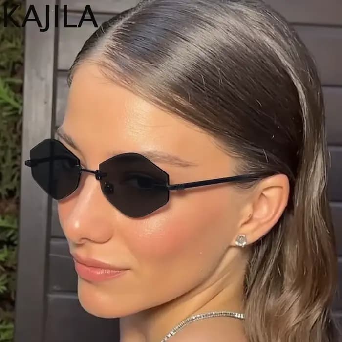 Petites lunettes de soleil hexagonales sans monture pour femmes 2025 – Marque de luxe