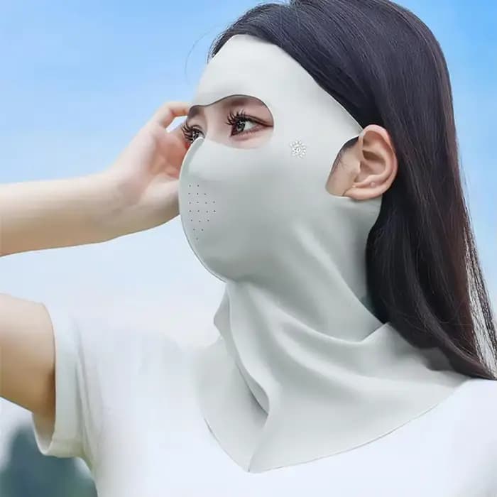 Nouveau Masque Facial Solaire pour Femme – Protection UV Estivale en Soie Glacée