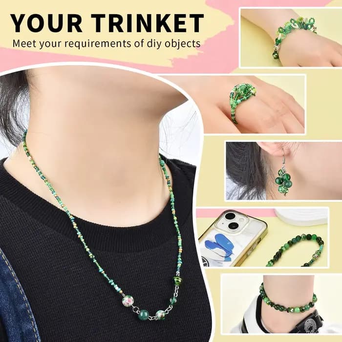 Kit de bijoux en perles de verre vert pour documents exécutifs, perles rondes pour bricolage, bracelet, boucle d'oreille, collier, fournitures exécutives