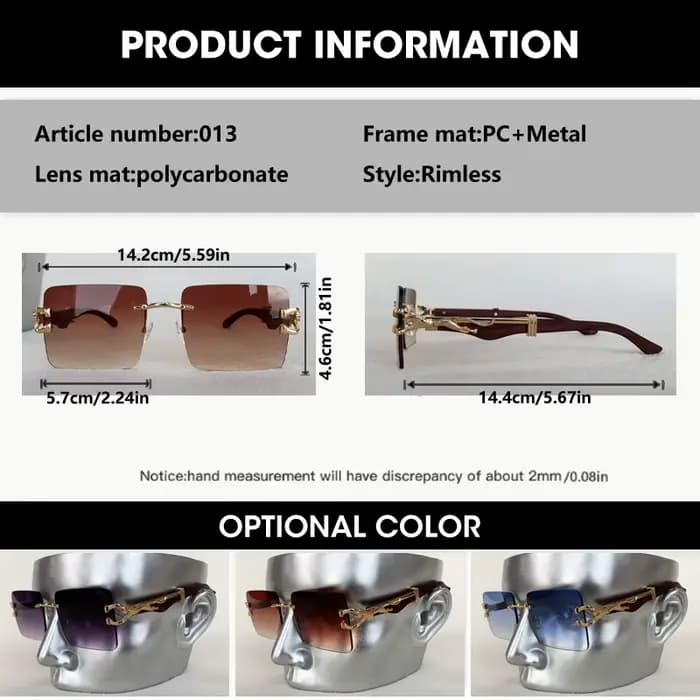 Lunettes de soleil carrées sans bords pour hommes et femmes