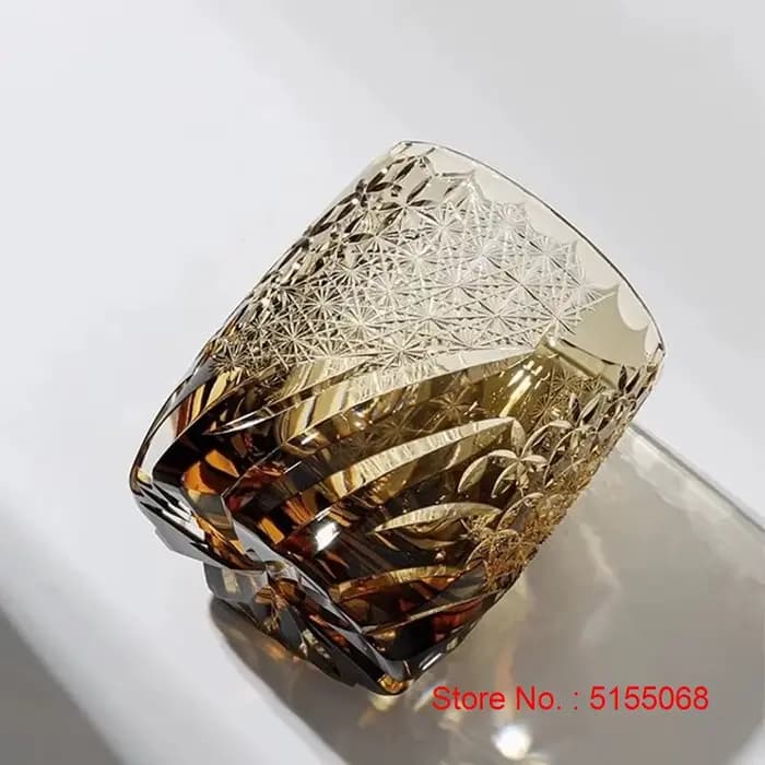 Vent, fleur, neige et lune thèmes romantiques Edo Kiriko vin verre coupé à la main ambre cristal tasse à whisky travail d'art Brandy renifleur