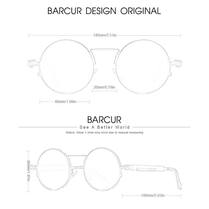BARCUR-Lunettes de soleil rondes polarisées pour hommes et femmes, lunettes de soleil rétro steampunk, style vintage, accessoire de lunettes UV400, Oculos