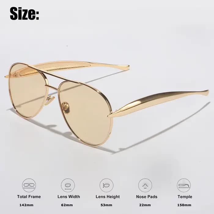 Lunettes d'aviateur surdimensionnées pour femmes – Monture dorée vintage avec verres champagne