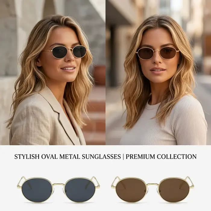 Lunettes de soleil ovales classiques en métal pour hommes