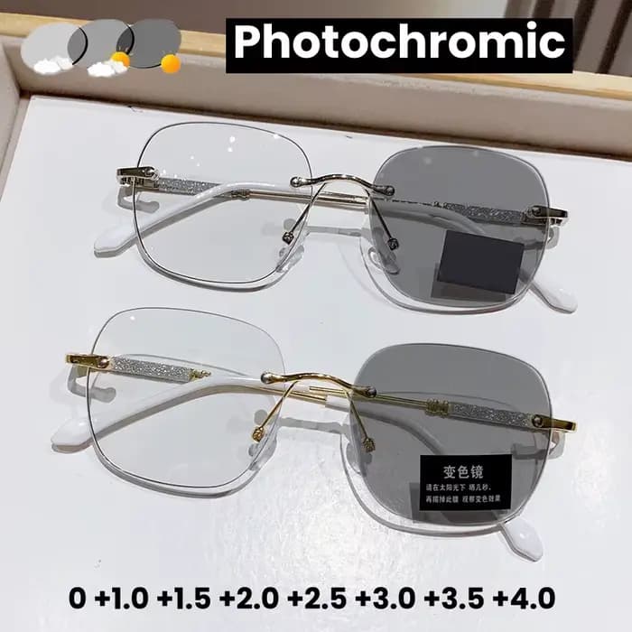 Lunettes de lecture photochromiques sans cadre à la mode pour femmes