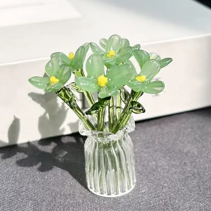 Décor de fleurs en verre fleurs en verre faites à la main Bouquet de fleurs en verre soufflé à la main avec Vase Mini décoration florale pour la maison