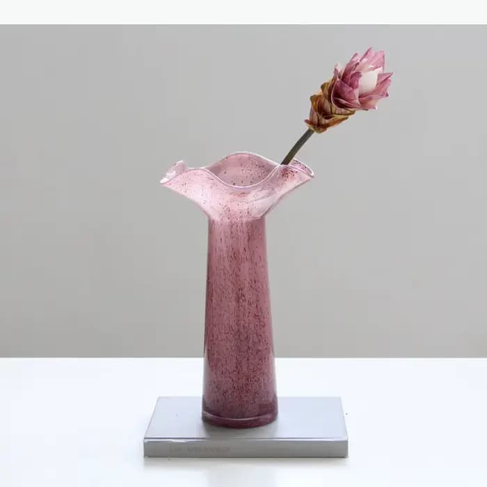 Vase en verre à bordure feuille de lotus, artisanat, pots à fleurs, décoration de table, arrangements floraux, vases floraux, décoration esthétique de la pièce