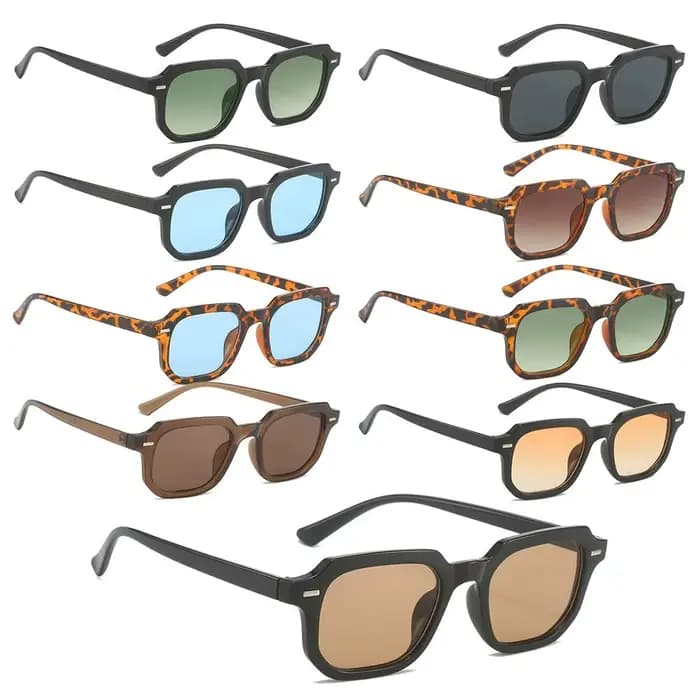 Lunettes de soleil rétro à monture polygonale avec branches rayées et rivets