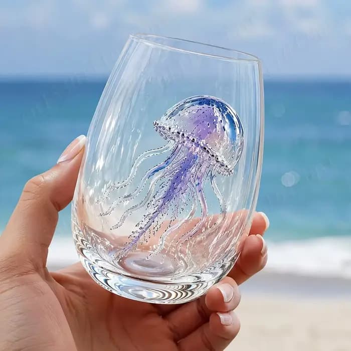 Verres à vin sans pied 3D artistiques, décoration d'intérieur, verres de bar artisanaux à thème animal marin, verres à boire originaux pour les amateurs de la mer et de l'océan