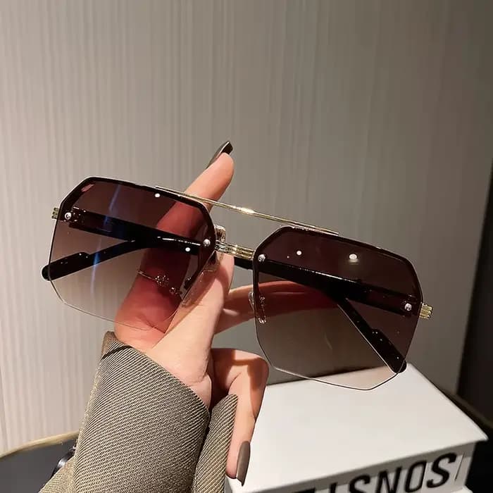 Lunettes de soleil polygonales à demi-monture pour hommes