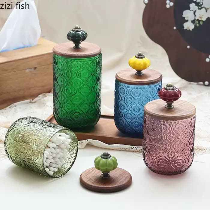 Pot de rangement en verre, pot de coton-tige, bouteille de rangement, porte-cure-dents, boîte de rangement, organisateur de bureau, porte-stylo, pots scellés