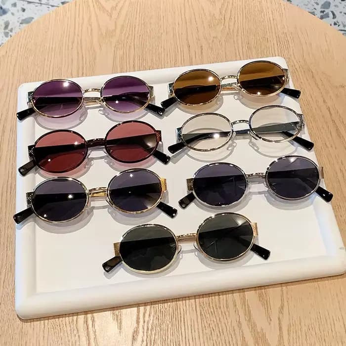 Glamour luxe femmes lunettes de soleil métal ovale marque