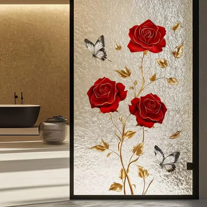 Autocollant mural en verre à motifs de fleurs et de feuilles, amovible, auto-adhésif, en PVC, pour salle de bain, bureau, chambre à coucher, décoration de confidentialité, imperméable