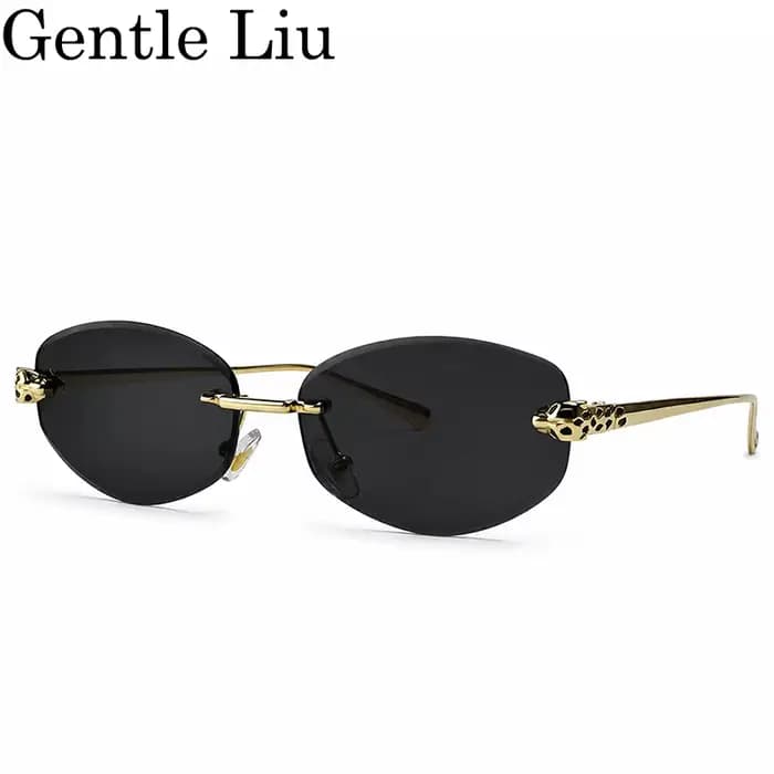 Sans monture Leopard Head lunettes de Soleil Hommes De Luxe Designer Vintage Petit Ovale