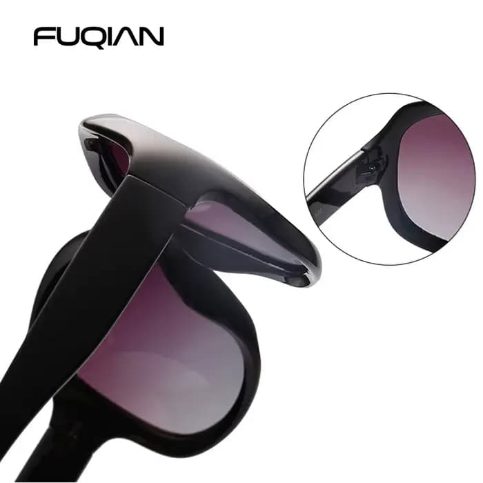 FUQIAN marque Design élégant polarisé surdimensionné rond lunettes de soleil femmes Simple mode grand plastique dames