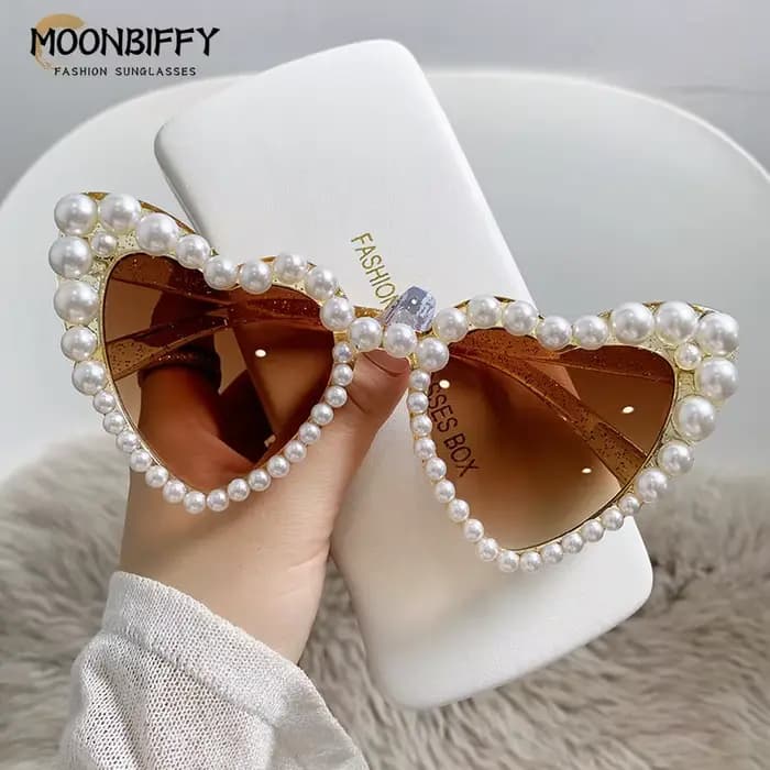 Nouvelle mode De luxe scintillant perle d'amour lunettes De soleil femmes Vintage