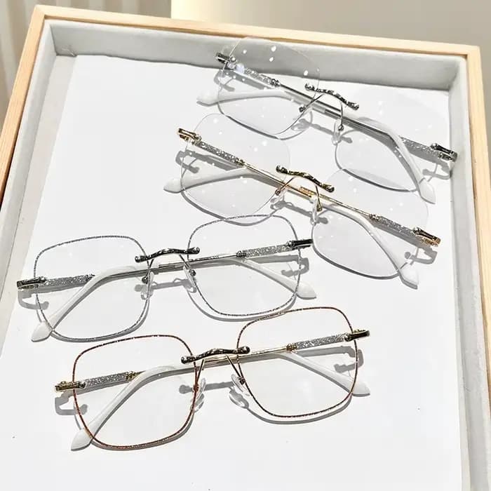 Lunettes tendance sans monture, ultra-légères, de forme carrée, à bords coupés, anti-lumière bleue, lunettes ultra-légères unisexes