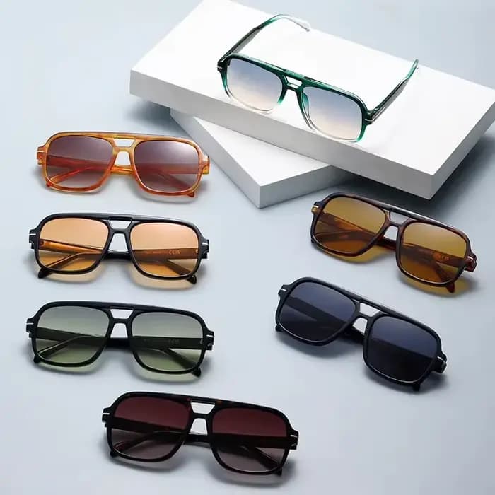 Lunettes de soleil VAKA Double Bridge Square Aviator - UV400 Style Pilote Vintage