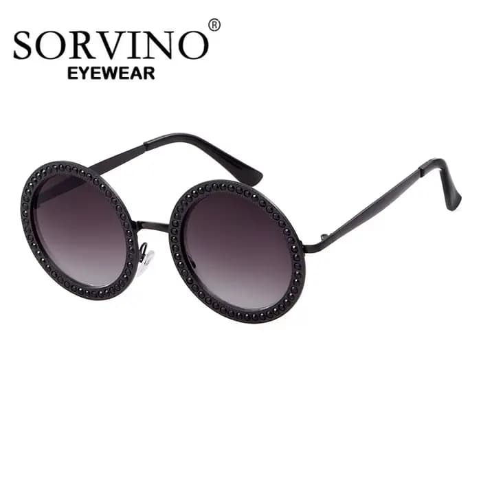 Lunettes de soleil rondes en cristal diamant pour femmes