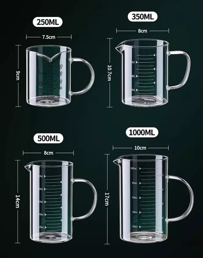 Tasse à mesurer en verre avec poignée, bécher de laboratoire résistant à la chaleur, tasse à mesurer pour café au lait de cuisine, 1/2 pièces, 250/350/500/1000ml