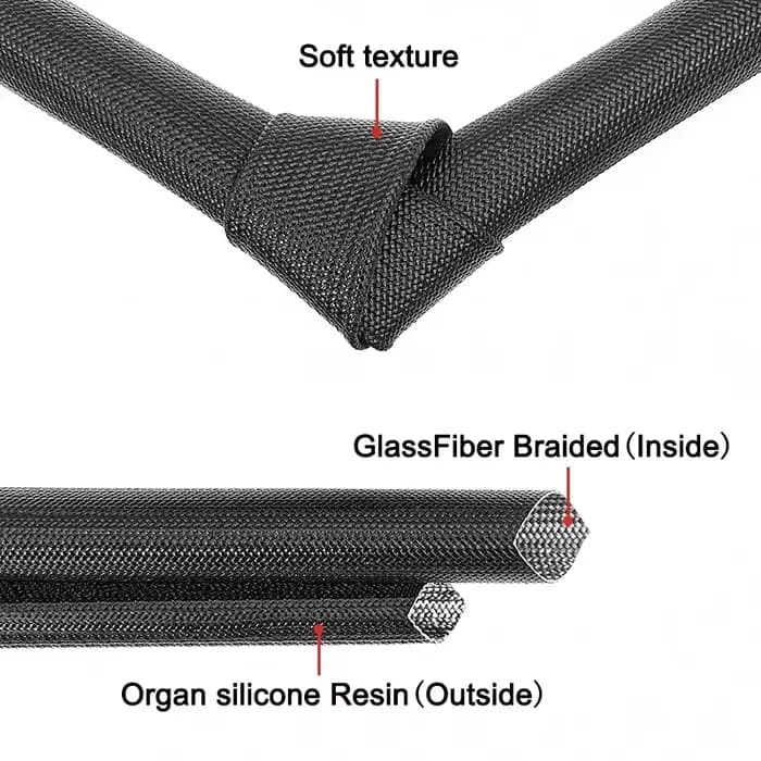 Fibre violette-Manchon en fibre de verre chimique souple, 1- 14mm, revêtement en résine de silicone, tube tressé, tuyau haute température, fil rond