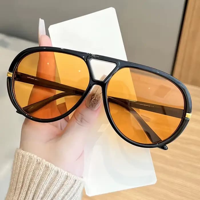 Lunettes de soleil ovales Orange à grande monture pour femmes