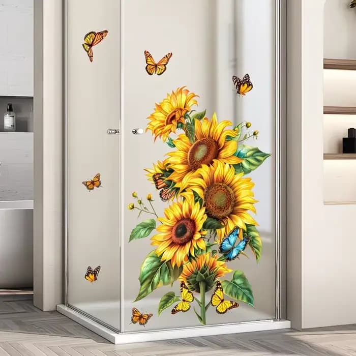 Autocollant mural en verre à motifs de fleurs et de feuilles, amovible, auto-adhésif, en PVC, pour salle de bain, bureau, chambre à coucher, décoration de confidentialité, imperméable