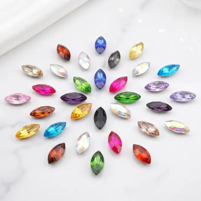Cristaux de verre 8 tailles et couleurs, formes navette, œil de cheval, marquise, strass à coller pour artisanat, nail art, coques de téléphone, DIY