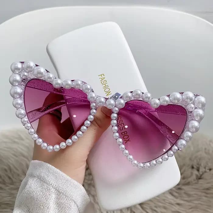Nouvelle mode De luxe scintillant perle d'amour lunettes De soleil femmes Vintage