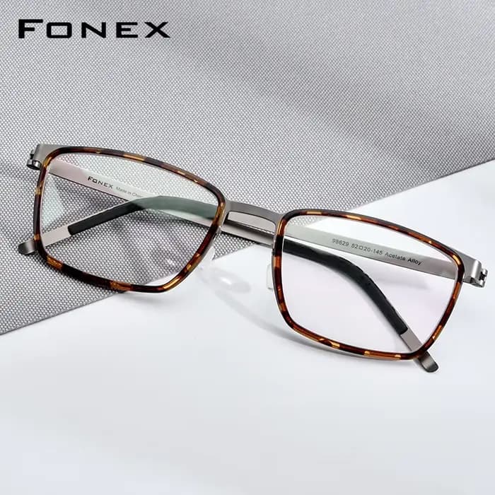 FONEX-Montures de lunettes carrées en alliage d'acétate pour hommes, lunettes ultralégères, sans vis, lunettes japonaises Morten, design de marque, Bad, 98629