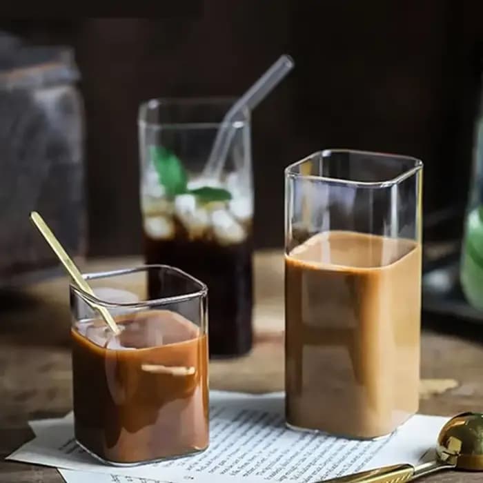 Verre carré thé au lait tasse de boisson verre Transparent à haute teneur en Borosilicate boisson froide jus de lait tasses à thé bière tasse à café 250/350/450ML