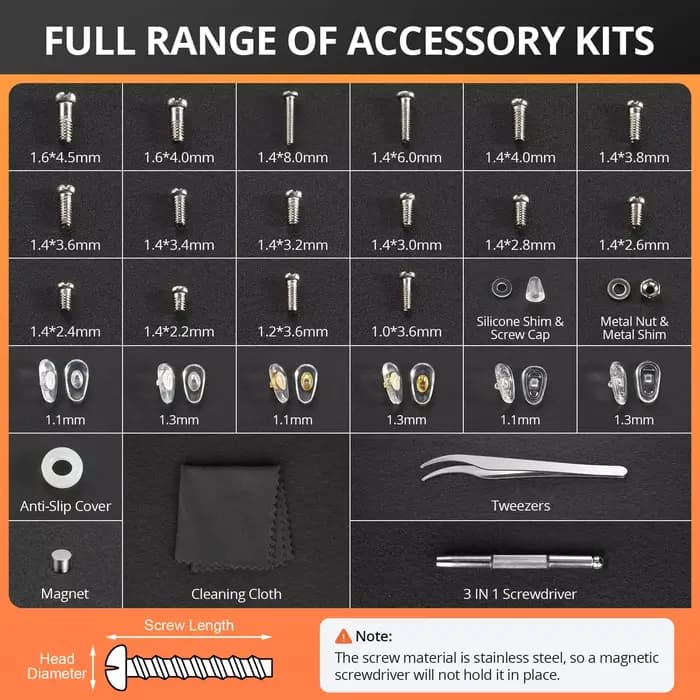 Kit d'outils de réparation de lunettes avec vis