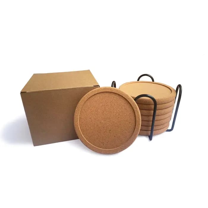 Dessous de verre en liège Concave avec support métallique, dessous de verre d'isolation thermique pour café de bureau, antidérapant, écologique, rond, 8 pièces/boîte