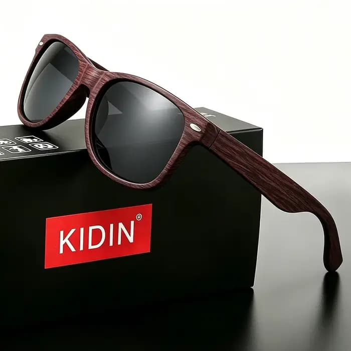 Lunettes de soleil KIDIN imitation grain de bois style Wayfarer pour hommes et femmes