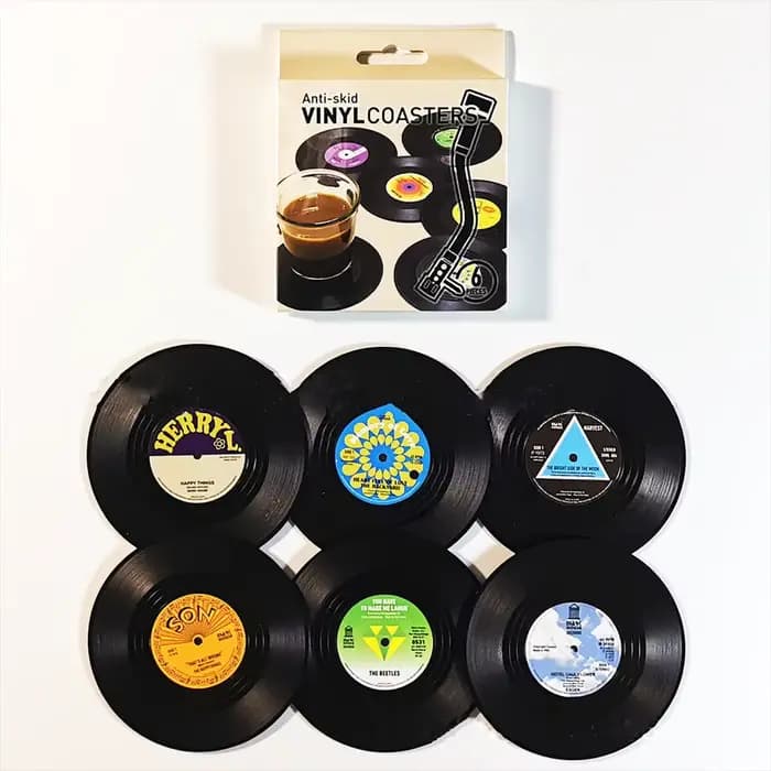Sous-verres en vinyle pour disques d'animaux, pour boissons, ensemble de dessous de verre en vinyle Rockabilly avec étiquettes amusantes, protège les meubles des marques d'eau