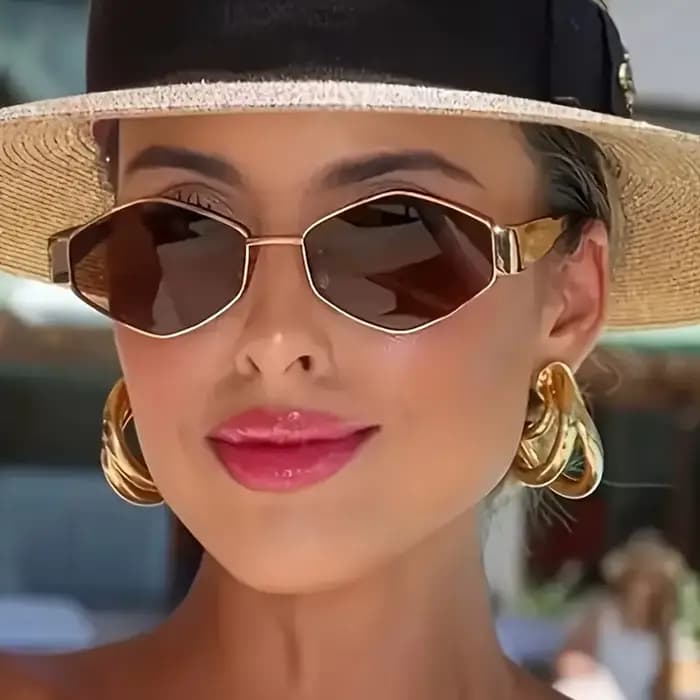 Lunettes à monture dorée hexagonale rétro pour femmes