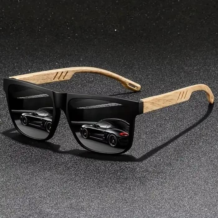 Lunettes de soleil carrées avec monture en bois de bambou