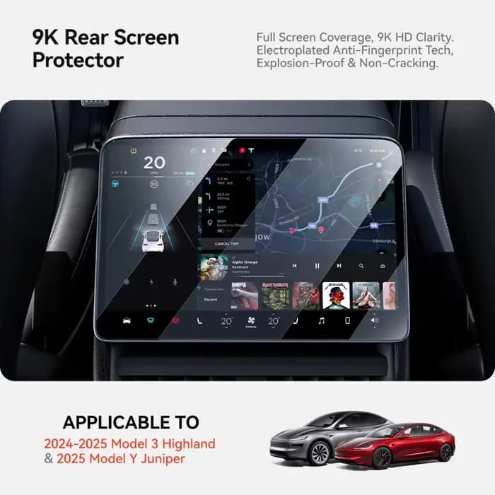 Film protecteur en verre trempé pour écran de contrôle central arrière Tesla Model 3/Y/YL Highland Juniper 2025-2026