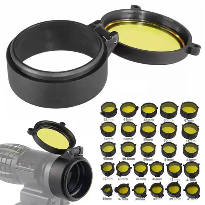 Couvercle d'objectif de portée de chasse, couvercle de protection d'objectif mat à ouverture rapide pour jumelles de calibre 30-69mm et couvercle de protection de vue
