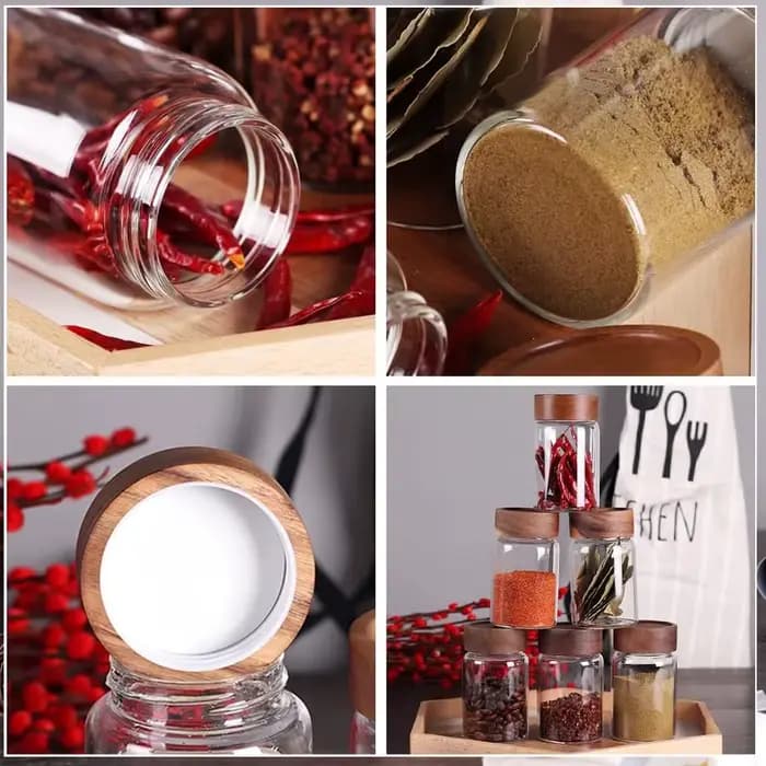 Bocaux en verre pour aliments avec couvercles hermétiques à vis en bois d'acacia, bocaux à épices avec couvercles, organisation pour bocaux, bouteilles et contenants