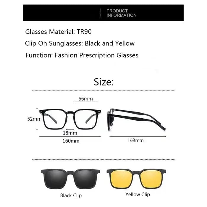 Haute qualité 160mm grande taille lunettes cadre 3 en 1 pince magnétique