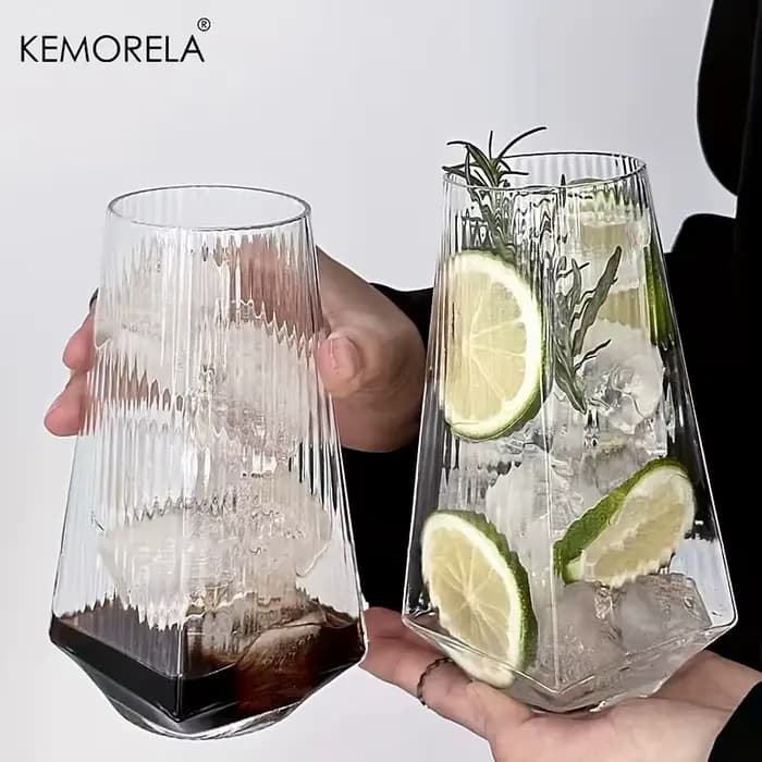 KEMORELA Verre à bille géométrique vertical de 500 ml Verre à boire de cocktail moderne pour eau Jus de bière - Pratique et élégant