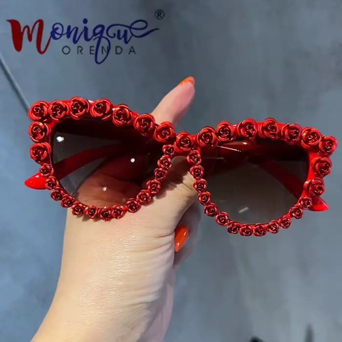 Lunettes de soleil femmes 2023 Sexy fleur rouge oeil de chat