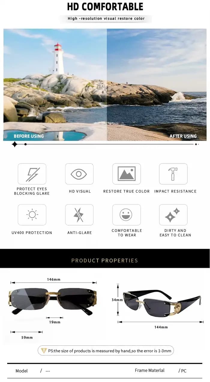 Nouvelles Lunettes de Soleil Sans Monture 2026 Hommes Tendance Vintage Dégradé Décontractées Femmes Design de Marque