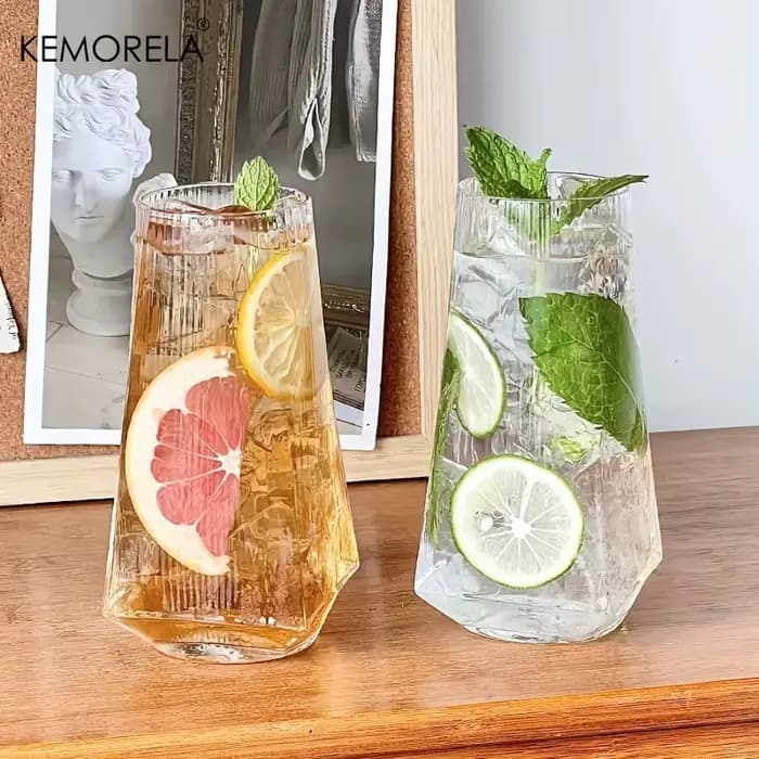 KEMORELA Verre à bille géométrique vertical de 500 ml Verre à boire de cocktail moderne pour eau Jus de bière - Pratique et élégant